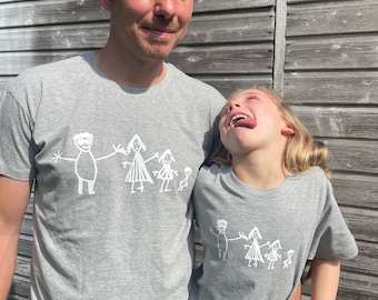 Custom Kids Handwriting Drawing Tshirt-Father's Day Tshirt-Personalised Childrens Drawing T-shirt-Kids-Daddy and Me Gift Idea-Father's day