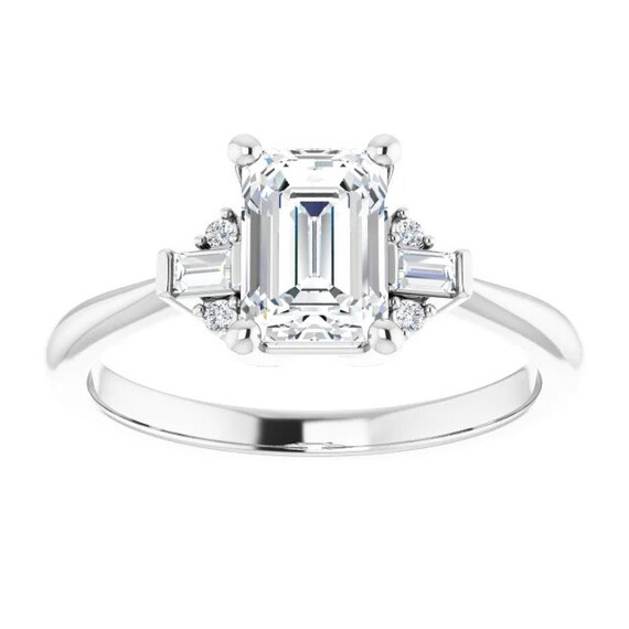 Art Deco Emerald Cut Moissanite Engagement Ring 1 Carat | Etsy