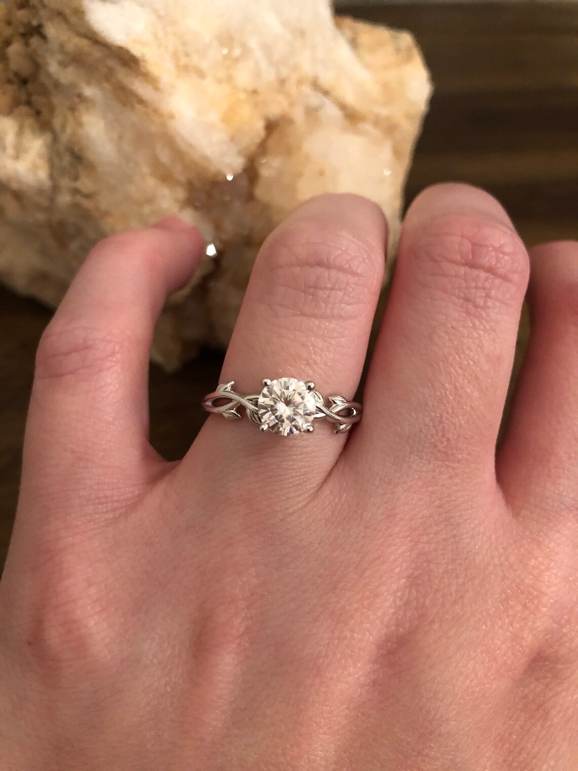 Leaf Engagement Ring Nature Inspired Engagement Ring 14k Etsy