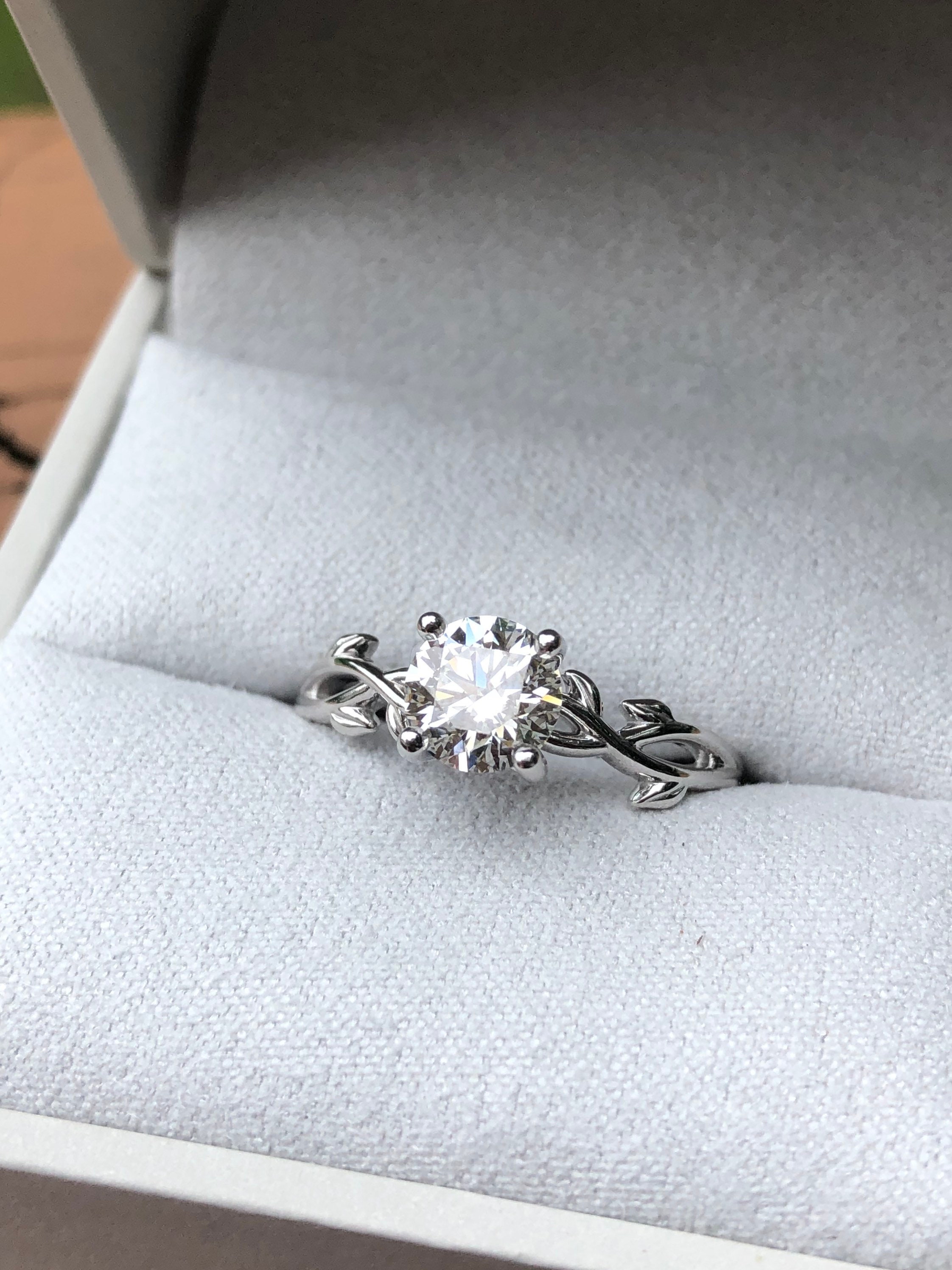 Leaf Engagement Ring Nature Inspired Engagement Rings Lab Etsy