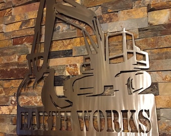 Custom Brushed Metal Excavator Sign: Construction Decor