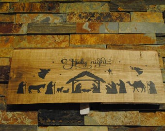 Rustic Nativity Scene Wood Sign - O Holy Night Christmas Decor