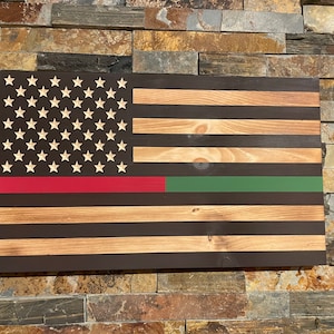 Rustic Thin Line Wood Flag: Two-Tone Color Stripe