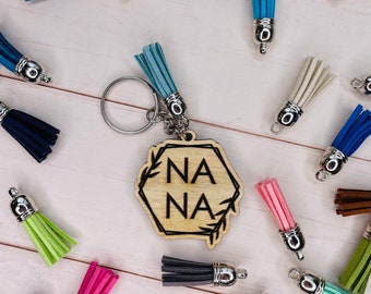 Personalized Nana Wooden Keychain - Laser Cut Grandparent Gift