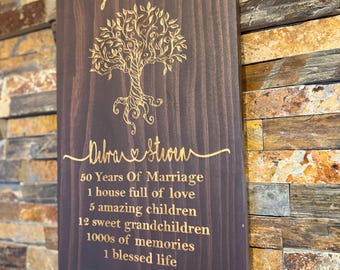 Personalized 50th Anniversary Wooden Sign: Tree of Life