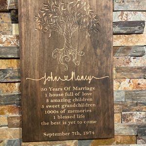 Personalized 50th Anniversary Wooden Sign: Tree of Life