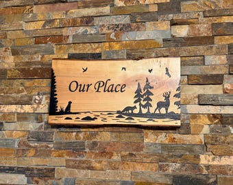 Personalized Rustic Wood Sign | Custom Wildlife Lake House Decor