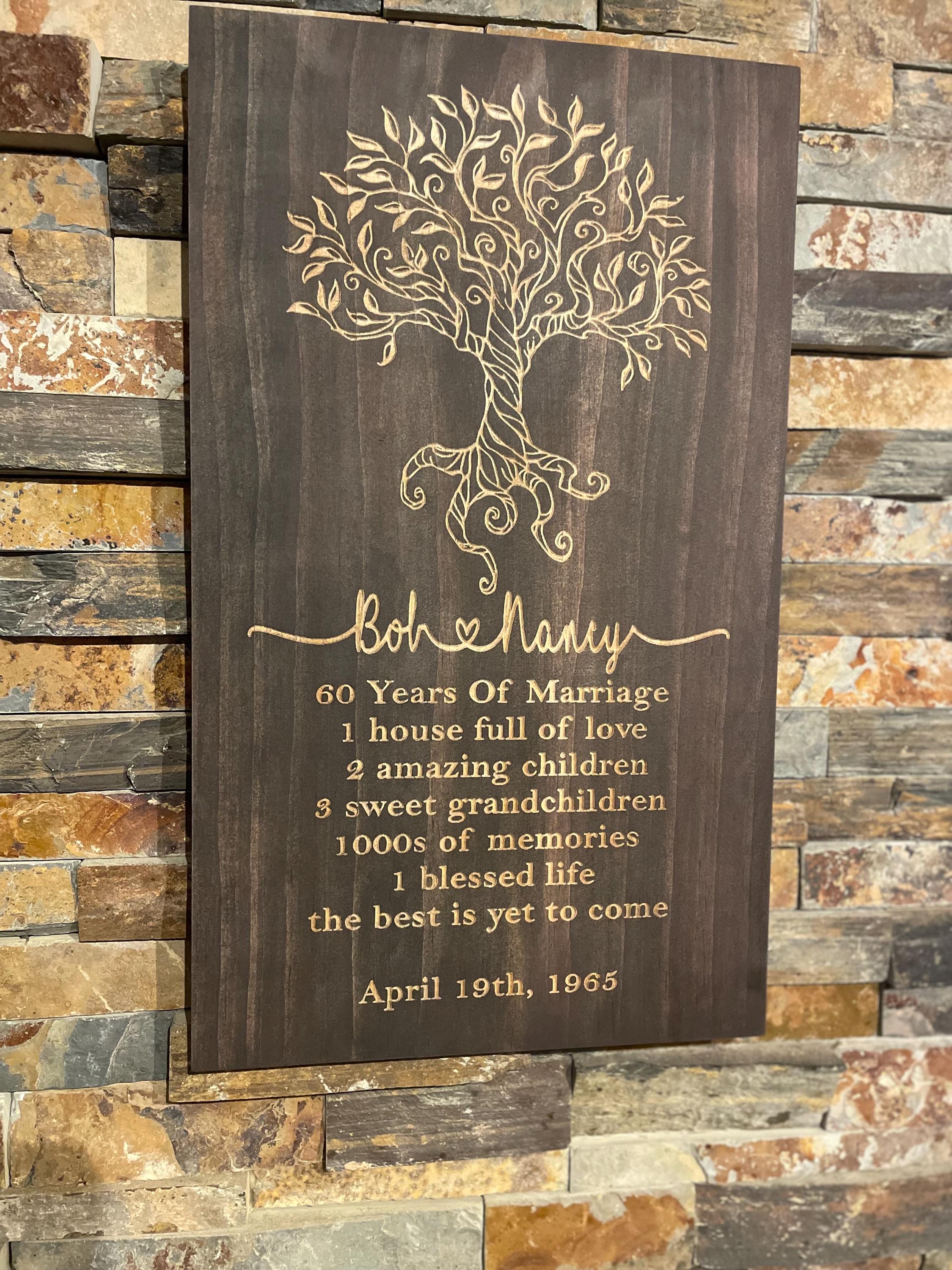 Personalized 60th Anniversary Wooden Sign: Tree of Life