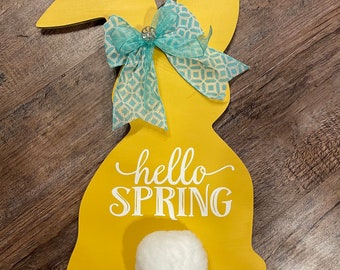 Personalized Easter Bunny Door Hanger: Hand-Painted Spring Decor