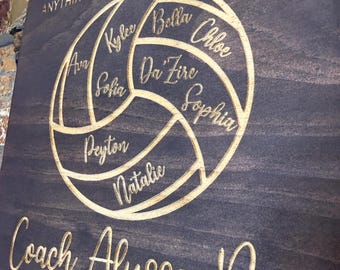 Personalized Wooden Volleyball Coach Plaque, Custom Team Names Wall Art, End Season Gift
