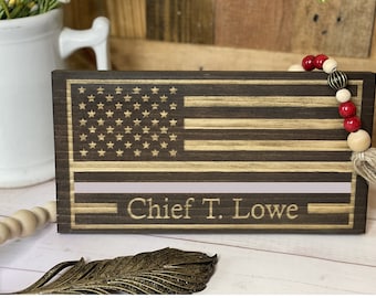 Thin Gray Line Flag Plaque: Rustic Personalized Correction Officer Gift