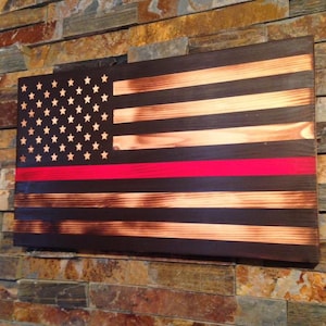 Rustic thin red line flag - firefighter gift - fire academy graduation - retirement gift