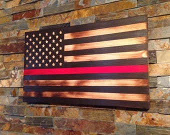 Rustic Flag -Wooden Flag - American Flag - flag with red line - fireman flag - firefighter gift - firefighter-fireman-firefighter graduation