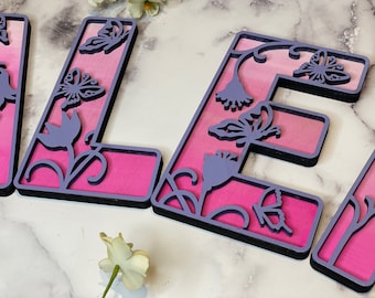 Butterfly Flower Wooden Letter: Nursery Wall Decor