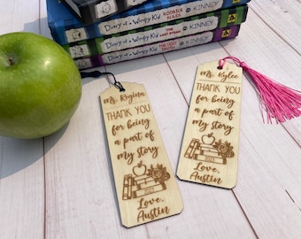 Custom Wood Teacher Bookmark: Engraved Thank You Gift