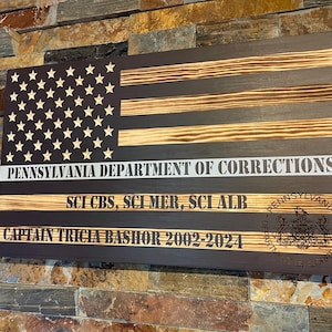 Rustic Flag -Wooden Flag - American Flag - flag with gray line -flag with grey line - correctional officer - thin gray line -law enforcement