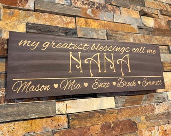 Personalized Grandma Nana Sign | Custom Grandchildren Names Wooden Family Plaque