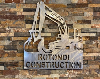 Brushed Metal Excavator Sign: Construction Decor, Boys Room, Man Cave