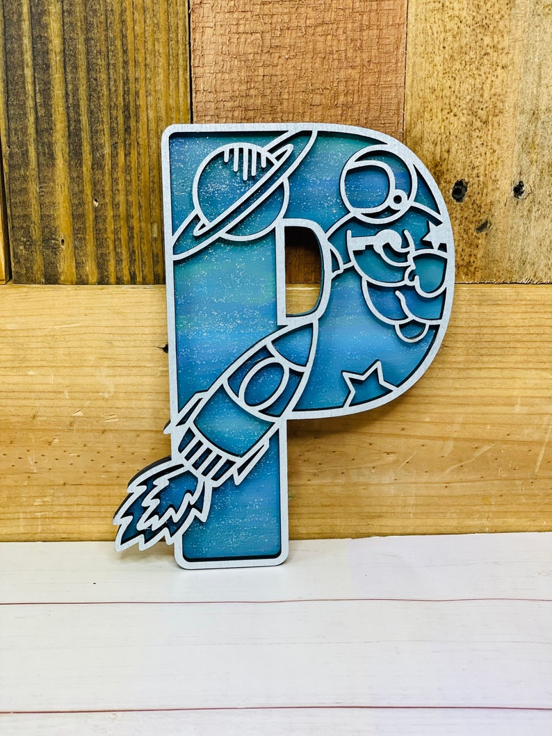 Space Cut Out Lettering R Space Wooden Letter: Laser Cut Nursery Decor, Rocket Monogram - Etsy