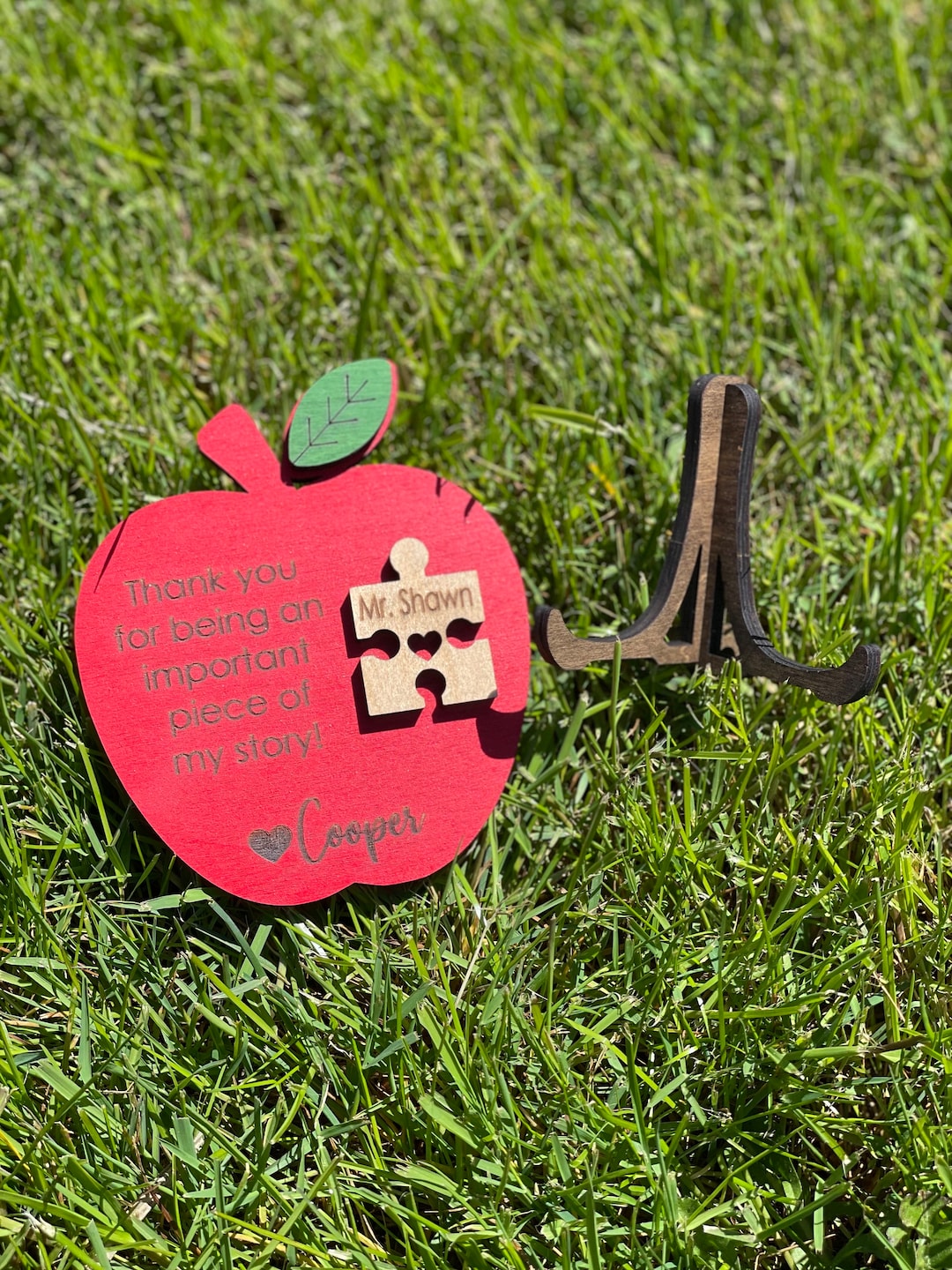 Personalized Apple Puzzle Piece Wood Sign - Teacher Appreciation Gift ...