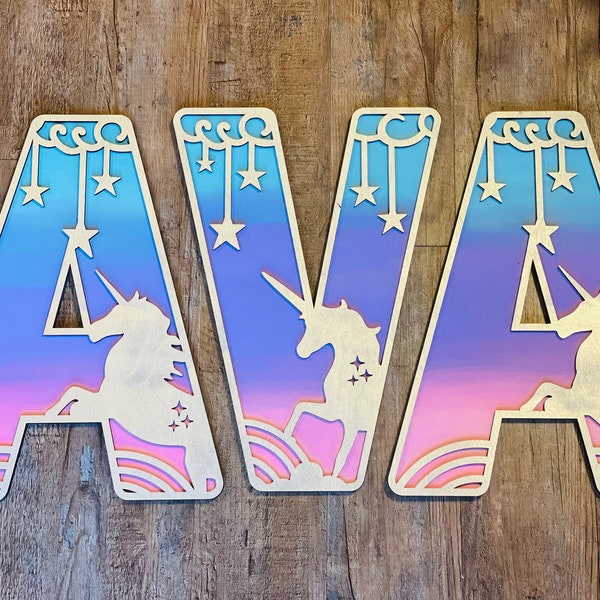 Unicorn wooden letters - laser cut letters for wall - nursery wall décor - kids room décor - Unicorn letters - wooden name - Unicorn bedroom