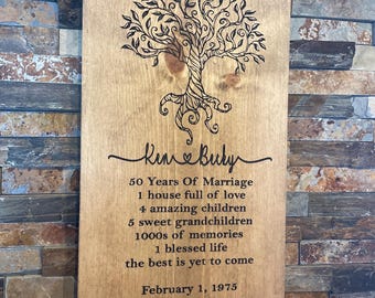 Personalized 50th Anniversary Wooden Sign: Tree of Life
