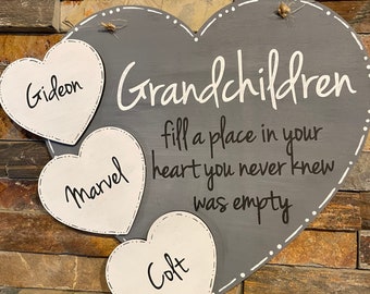 Personalized Grandchildren Heart Sign: Rustic Grandparent Gift