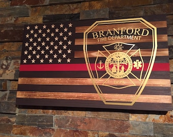 Rustic American Flag: Firefighter Thin Red Line, Vinyl Maltese Cross