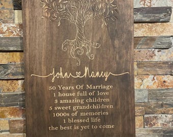 Personalized 50th Anniversary Wooden Sign: Tree of Life