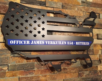 Personalized Thin Blue Line Metal Flag - Police Officer Gift
