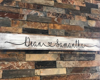 Custom Whitewashed Name Sign – Rustic Wedding Anniversary Gift