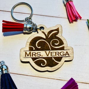 Personalized Apple Teacher Keychain: Laser Cut Wooden Gift