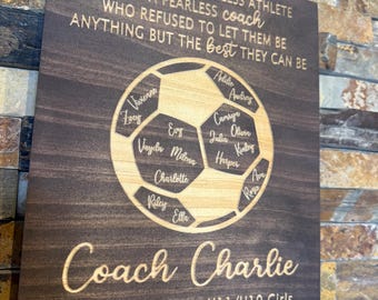 Personalized Wooden Soccer Coach Plaque, Custom Team Names Wall Art, End Season Gift