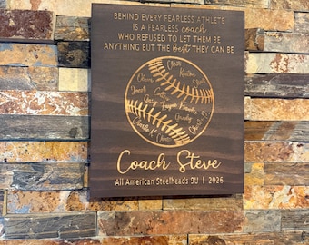 Personalized Wooden Baseball Coach Plaque, Custom Team Names Wall Art, End Season Gift