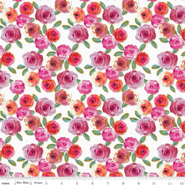 Poppies and Plumes Floral White by Lila Tueller for Riley Blake Designs, C14291 WHITE, fabric by the yard