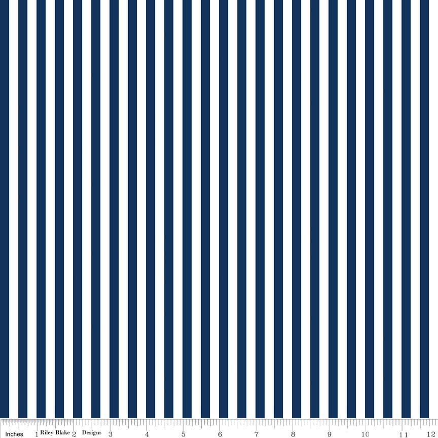 Riley Blake Quarter Inch Stripe, White and Navy, fabric by the yard