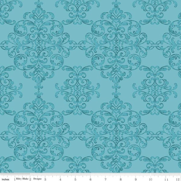 On Sale! Damask Aqua, Lucy June by Lila Tueller for Riley Blake Designs, C11222-AQUA, fabric by the yard