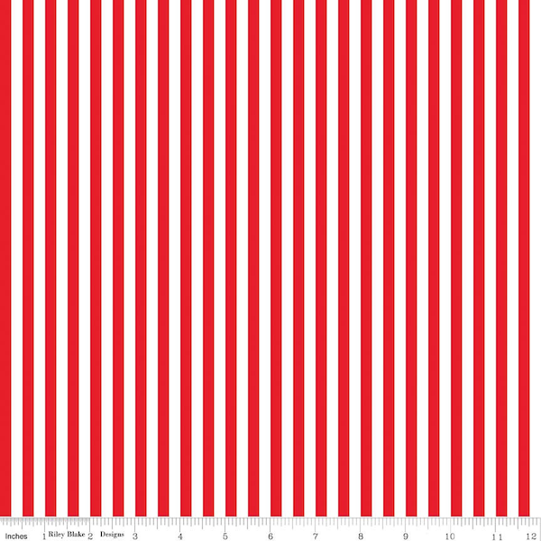 Riley Blake Quarter Inch Stripe, White and Red, C555-RED, fabric by the yard