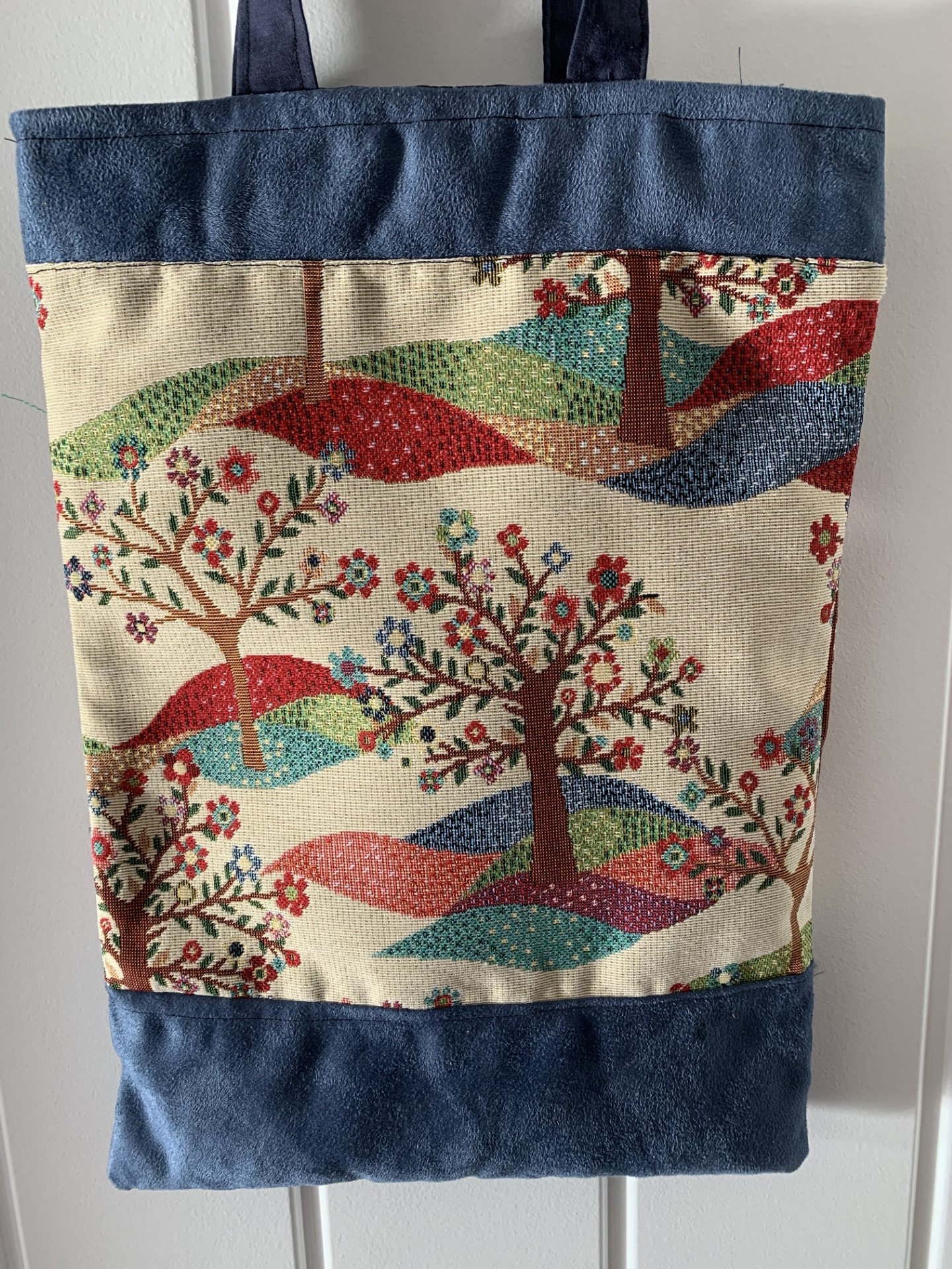 Tapestry and Faux suede Tote bag