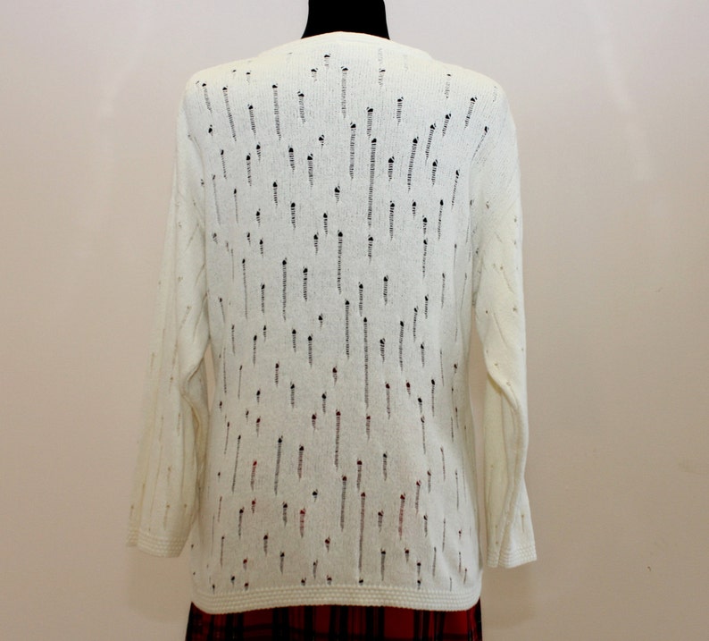 Vintage Women/'s Holes Pullover Vintage Knitted Long Sleeve Pullover Women Hipster Style Jumper White Color Pullover Size Medium