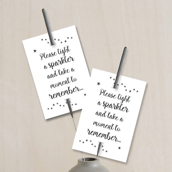 White Funeral Favour Sparkler Cards - Memorial, Celebration of Life (Sparklers not included)