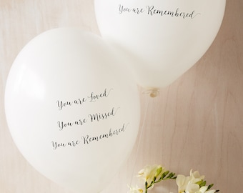 25 White 'You are Loved, Missed, Remembered' Funeral Remembrance Balloons. Biodegradable, Celebration of Life, Memorial