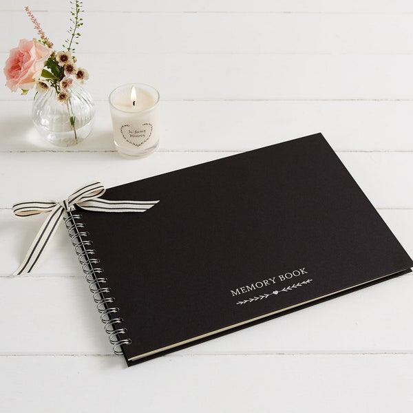 Luxury A4 Black Funeral Memory Condolence Guest Book (12" x 8") - for Celebration of Life, Memorial, Remembrance Service