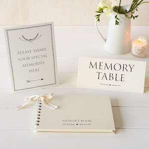 A5 Ivory Funeral Memory Book & 2 Signs - for Memory Table, Condolence Book, Celebration of Life, Memorial