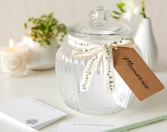 Glass Memory Jar with 50 Remembrance Cards for Funeral, Celebration of Life, Condolence Book, Memorial