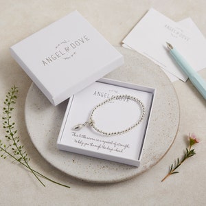 Cadeau de sympathie Bracelet gland en étain « Strong » avec boîte-cadeau, sac et carte - Deuil, perte d'un bébé, cadeau commémoratif, cadeau funéraire