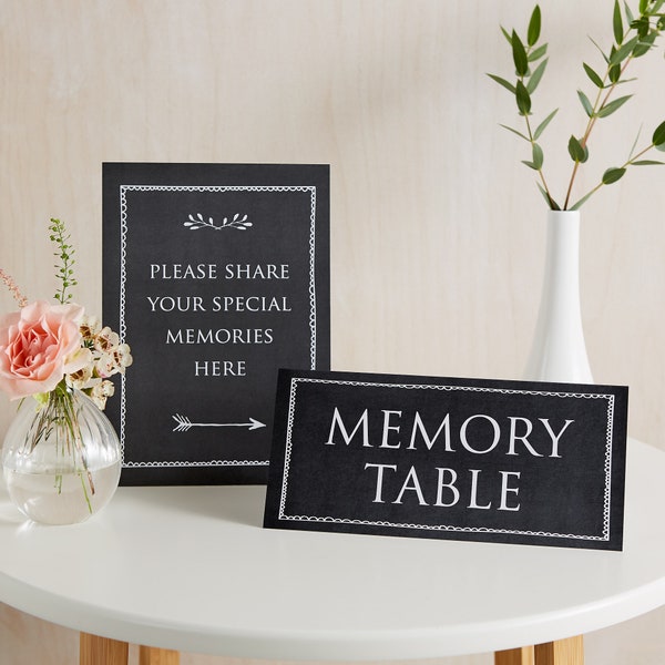 Set of 2 Black Funeral Memory Table Signs - For Memorial, Condolence, Celebration of Life