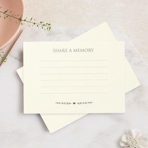25 Elfenbeinfarbene 'Share a Memory' Erinnerungskarten - Beerdigung, Gedenkstätte, Feier des Lebens