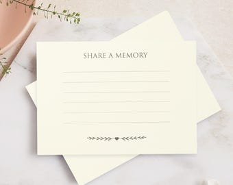 25 tarjetas de recuerdo color marfil "Comparte un recuerdo" - Funeral, memorial, celebración de la vida