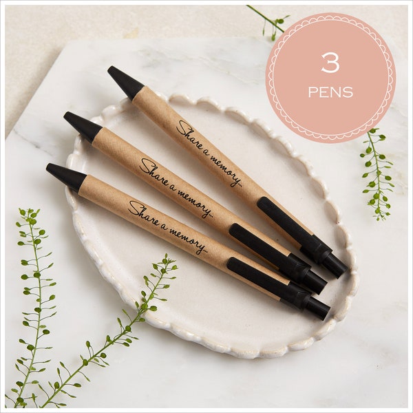 Set of 3 'Share a Memory' Kraft Funeral Pens - Ideal for Condolence Book, Celebration of Life, Memorial, Remembrance, Sympathy